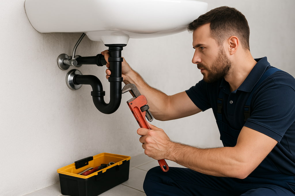 fontanero-urgente-barcelona-tecnico-arreglando-desague-pica